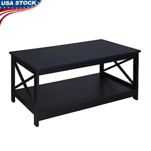 Oxford Coffee Table 2-Tier Shelf Engineered Wood Spacious Storage Living Room US - Picture 1 of 4