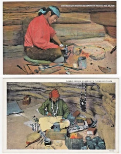 1930s Lot of 2 Navajo Native American Indian Silversmith~ Vintage Postcards - Picture 1 of 5