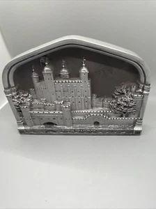 Marcus Designs TOWER Of LONDON  Handmade 1970s Silvered Chalkware WALL PLAQUE - Picture 1 of 5