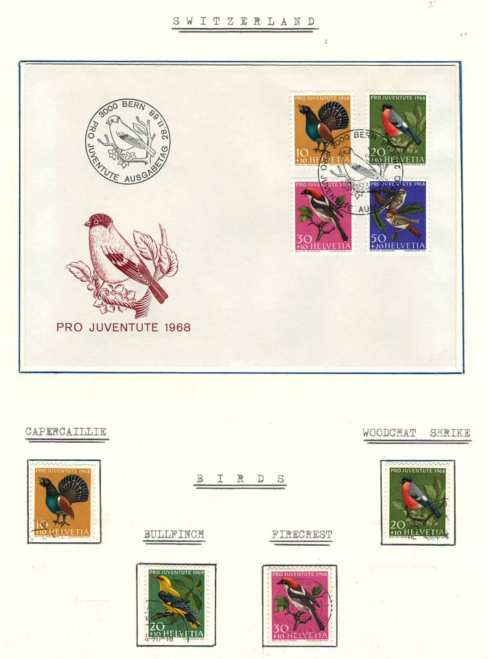 SWITZERLAND  1968 Very FDC & 4 Precancel Mint Stamps Hinged on list.  Birds - Image 1 of 1