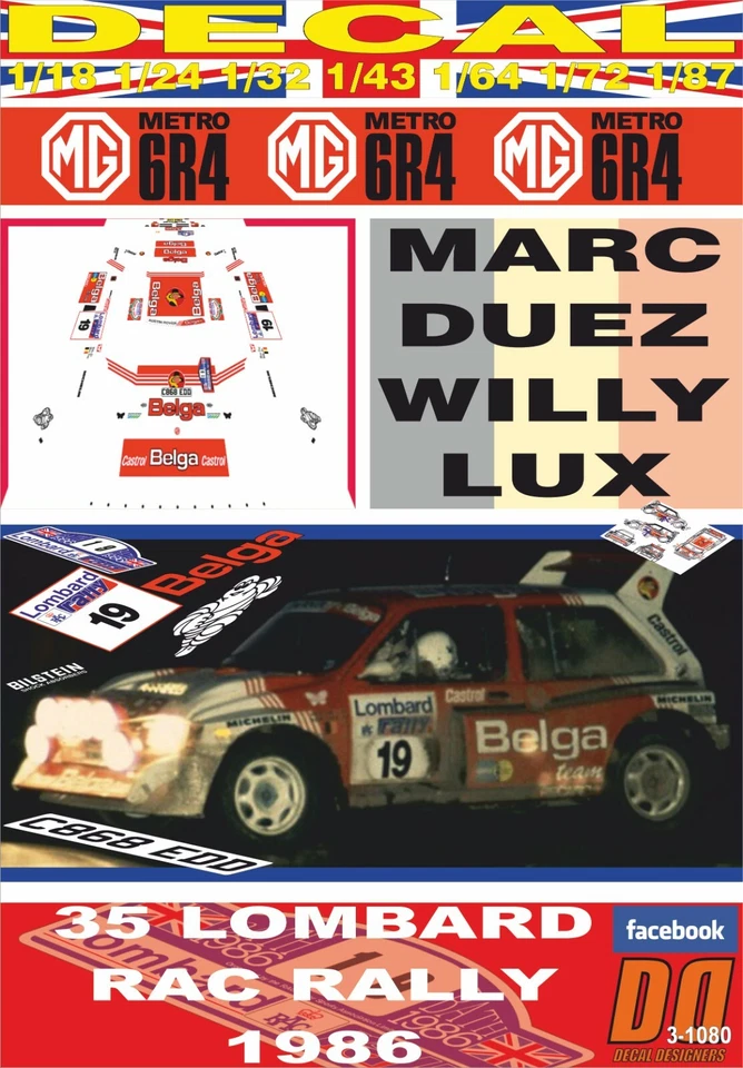 DECAL MG METRO 6R4 BELGA MARC DUEZ RAC R. 1986 DnF (06) - Image 1 of 1