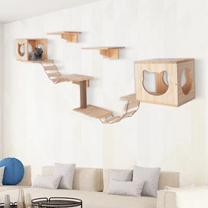 Wall Mounted Cat Shelf Solid Wood Climbing Shelves Bed Indoor Kitten House New - Picture 1 of 12