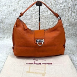Salvatore Ferragamo Gancini Shoulder Bag Leather Orange Women's From Japan - Picture 1 of 18