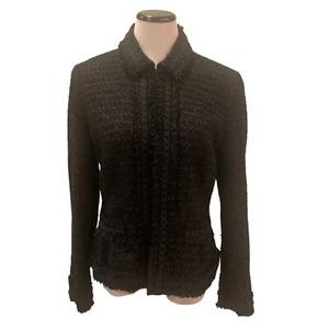 Elie Tahari Blazer Womens Size 12 Black Tweed Wool Blend Lined Jacket - Picture 1 of 13