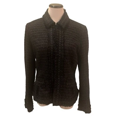 Elie Tahari Blazer Womens Size 12 Black Tweed Wool Blend Lined Jacket - Image 1 of 4