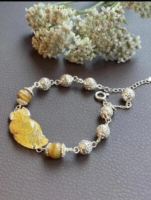 Pulsera de piedras preciosas de citrino con dije de zorro, muñeca pequeña 15 cm Foto 1 de 4