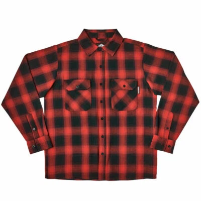 Independent Trucks MISSION Button Up Skateboard Flannel Shirt RED PLAID - Image 1 of 2
