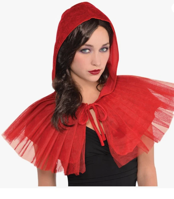 Costume Little Red Riding Hood Capelet Pleated Tulle Halloween Cosplay