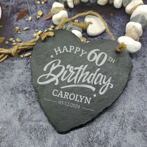 Personalised Birthday Gift Engraved Slate Heart Plaque 21st 30th 40th 50th 60th - Picture 1 of 7