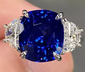 7,00 ct zertifizierter Ring Kissenform VVS1 blauer natürlicher Diamant Weißgold-Finish - Bild 1 von 13