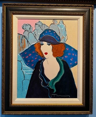 Itzchak Tarkay "Chapeau Blue" adornado a mano, enmarcado, firmado, #d, ¡RARO! Foto 1 de 4