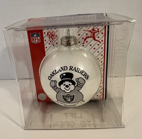 Oakland Raiders 2005 Logo Glass Ball Christmas Ornament Gray Snowman New Cover