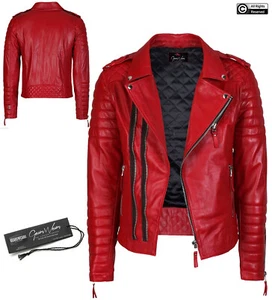Chaqueta de Cuero Roja Unisex para Hombres y Mujeres Café Racer Motociclista Cuero Genuino - Imagen 1 de 11