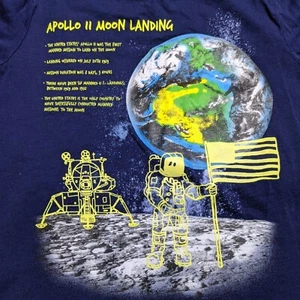 Lands End Long Sleeve Tee Shirt Boys L Apollo 11 Moon Landing Dark Blue Space - Picture 1 of 5
