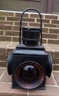 Vintage Hand Made Metal Railroad Black Signal Lantern w Red & Clear Glass Lenses