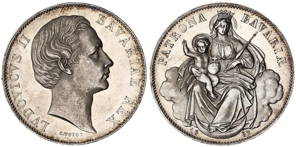 Bavaria Madonnentaler 1867 Ludwig II. Vz-St, From Polished Dies 124144 - Image 1 of 1