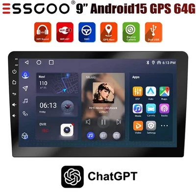 Double 2 Din 4+64G Android 15 ChatGpt Car Stereo Radio 9" GPS WIFI FM Bluetooth - Image 1 of 4