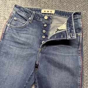 AMO Jeans Women 28 Babe w/ Piping DK Vintage Blue USA Button-Fly Red Stripe - Picture 1 of 11