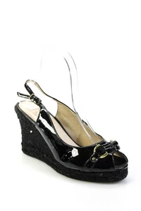Talbots Womens Platform Slingback Espadrilles Black Patent Leather Size 6 - Picture 1 of 6