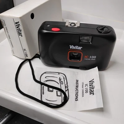 Vivitar Black IC 100 Focus Free 35mm Film Camera Built In Flash NWB - Image 1 of 4