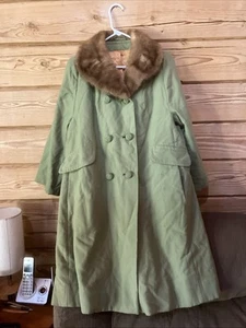 Cappotto vintage Holly Popeline Swing Pea donna L 10/12 verde con collo pelliccia anni 60 foderato - Foto 1 di 6