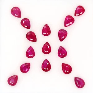 Lote de 15 peras de 2,9 quilates 4x3 mm ¡color encantador! Gemas de rubí birmano rojo térmico natural - Imagen 1 de 4