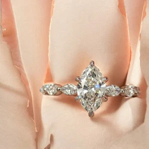 1.75 CT Marquise Cut IGI Lab Grown Certified Diamond Wedding Ring 14K White Gold - Picture 1 of 12