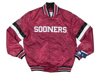 Starter Oklahoma Sooners Snap Front Satin Men's Jacket NWT Crimson Red - Image 1 of 4