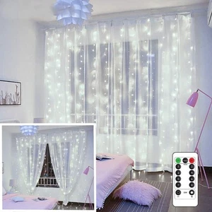 YEOLEH String Lights Curtain,USB Powered Fairy for Bedroom Wall White - Picture 1 of 7