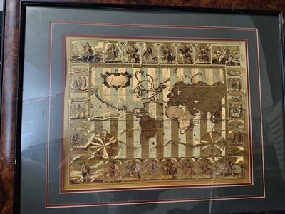 Vintage Gold Foil World Map  By Moses Pitt 1861 - Image 1 of 4