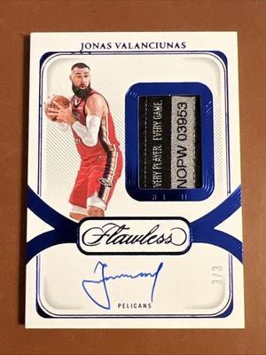 2023-24 Panini FLAWLESS Jonas Valanciunas Sapphire 3/3 Game Used Tag Patch EPEG - Image 1 of 2