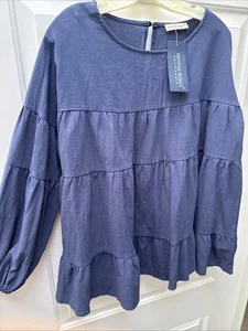 Anna Kaci Blouse Women’s Size XL Tiered Ruffle Flowy Boho Crinkle Top NWT - Picture 1 of 8