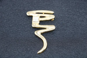PARK LANE SIGNED MODERNIST ZIG ZAG GOLD TONE & RHINESTONE BROOCH ESTATE VINTAGE - Picture 1 of 5