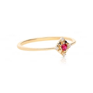 14K Gold VS/F-G Diamond And Ruby July Birthstone Rhombus Shape Wedding Ring - Picture 1 of 9
