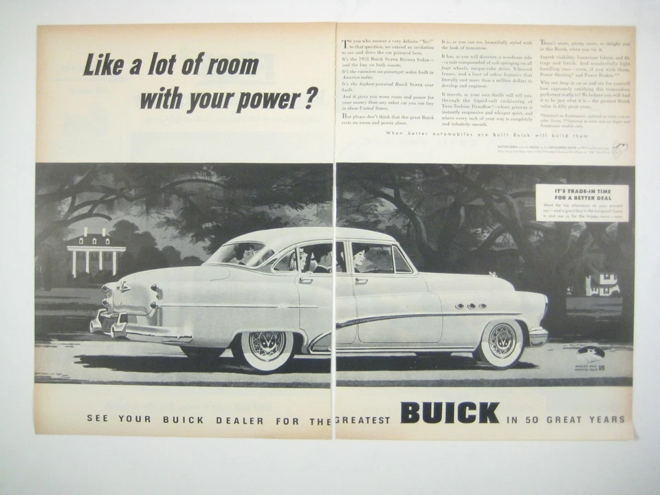 1953 Buick Super Riviera Sedan Vintage Automobile 2 Page Print MOD AD - Image 1 of 2