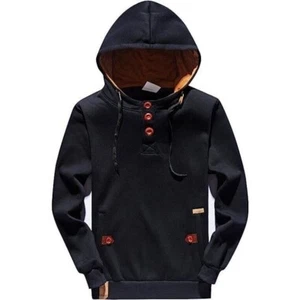Hoodie Sweatshirt Mens Small Slim Fit Black Button-up Fleece YuKaiChen - Picture 1 of 18