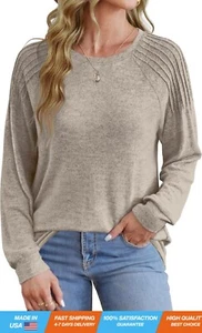 Sweatshirt for Women Crewneck Pleated Long Sleeve Shirts Tunic Tops Fashion 2024 - Picture 1 of 5