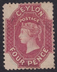 Ceylon 1863 4d Rose-Carmine SG52 Perf 12.5 Unused Cat. £900.00 - Picture 1 of 3