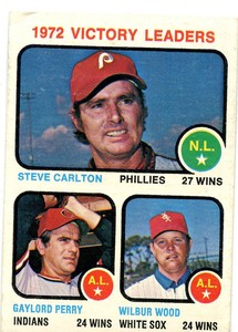 1973 Topps #66 Victory Leaders Steve Carlton Gaylord Perry Wilbur Wood - EX