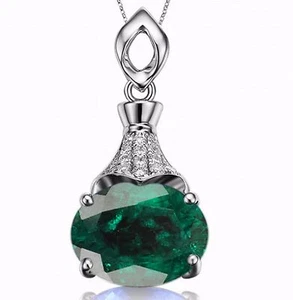 14KT White Gold 1.40CT Natural Green Emerald IGI Certified Diamond Pendant - Picture 1 of 1