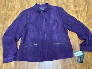 NWT JACKET Brandon Thomas Eggplant Purple Faux Suede Women's XL Zipper Details - Imagen 1 de 15