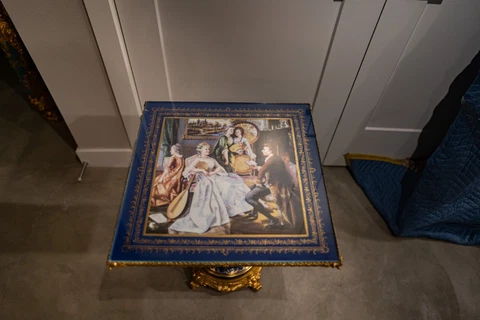 Pair of Cobalt Blue Vintage French Sevres-like Hand-painted Porcelain End Tables Cover