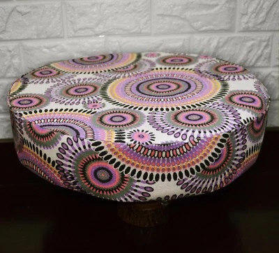 AF257r Lilac Coral Flower Cotton Canvas 3D Round Seat Cushion Cover Custom Size - Image 1 of 4