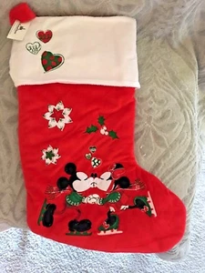 Christmas Holiday Stocking Disney Mickey Minnie Mouse Ice Skating Hearts Kissing - Picture 1 of 3