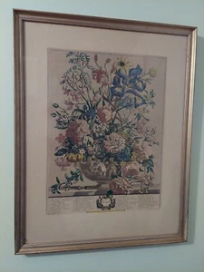 BEAUTIFUL ANTIQUE 1800'S ORIGINAL PRINT FLOWERS OF JUNE NUMBERED ID FRAMED PRINT - Picture 1 of 12