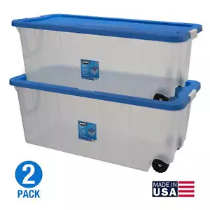 200 Quart Latching Rolling Plastic Storage Bin Container, Clear, Set of 2 - Picture 1 of 12