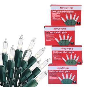 280 ct Lot Of 4 MERRY BRITE 70 Count Mini Christmas Lights Clear Bulb Green wire - Picture 1 of 9