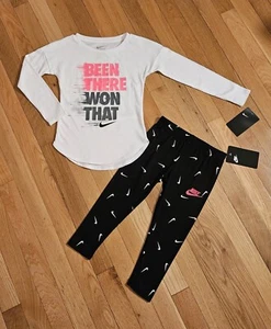 NEW Nike Little Girl Long-sleeve Tee & Legging Set, White/Black (sz 4) - Picture 1 of 5