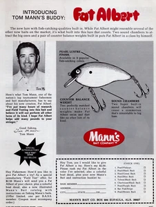 Señuelo de pesca Jim Mann's Fat Albert 1973 anuncio impreso Mann's Bait Company Eufaula ALA. - Imagen 1 de 2