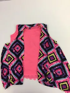 Limited Too Girls Top And Vest Neon Pink Multicolored Size 5/6 NEW! - Picture 1 of 7
